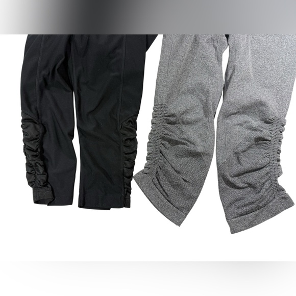 Bundle of 2 Cropped Leggings SzSm Black Gray Rouched Side Hem - Picture 4 of 14